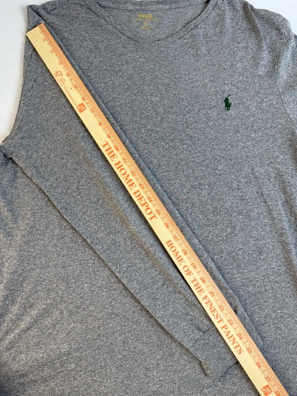 Polo by Ralph‎ Lauren Gray V-Neck Shirt with Yellow Logo Print